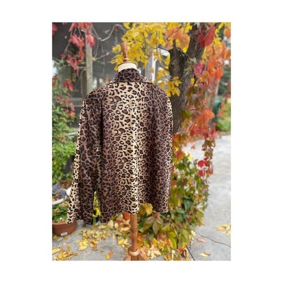 Tanjay Leopard Print Felted Jacket Blazer Fleece Lined Open Front Sz 24W - Picture 4 of 13
